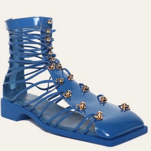 Vivienne Hu Cobalt Blue Patent Gladiator Sandals Sz. 9.5 New Bold Designer Style - Picture 11 of 14